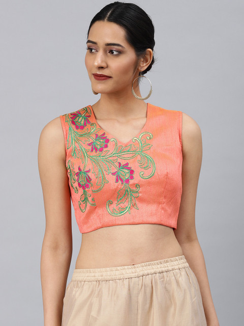 

Aarrah Peach-Coloured Jacquard Embroidered Padded Saree Blouse