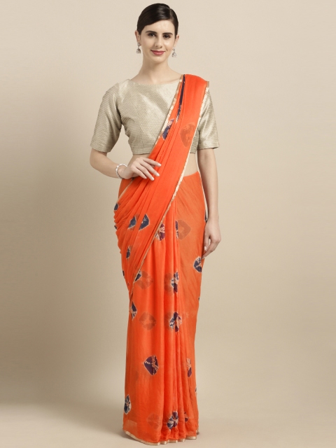 

Pavechas Orange & Blue Poly Chiffon Dyed Bandhani Saree