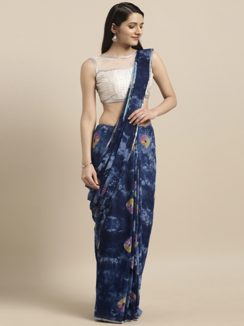 

Pavechas Navy Blue Poly Chiffon Printed Bandhani Saree