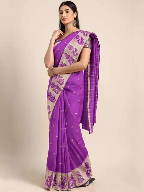 

Pavechas Purple Nylon Woven Design Banarasi Saree