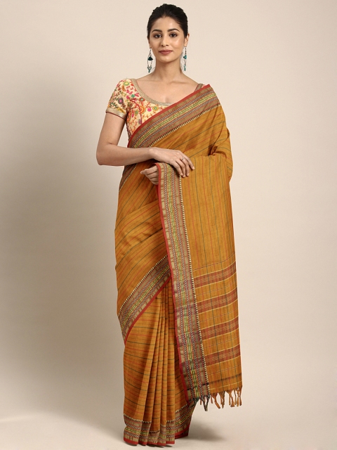 

Pavechas Mustard Orange Pure Cotton Solid Venkatgiri Saree