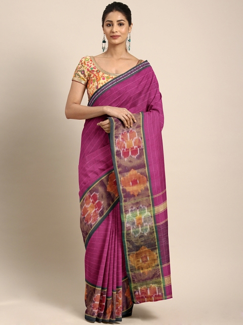 

Pavechas Pink Pure Cotton Striped Pochampally Saree