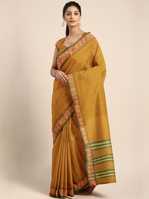 

Pavechas Mustard Yellow Pure Cotton Solid Chanderi Saree