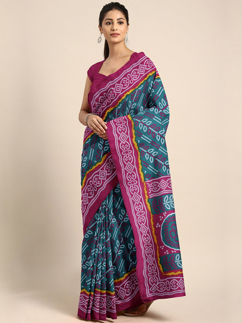 

Pavechas Teal Green Polycotton Printed Bandhani Saree
