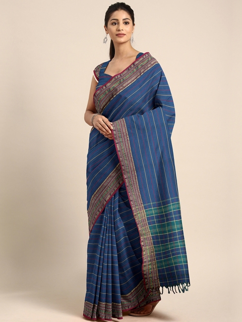 

Pavechas Blue & Purple Pure Cotton Striped Venkatgiri Saree