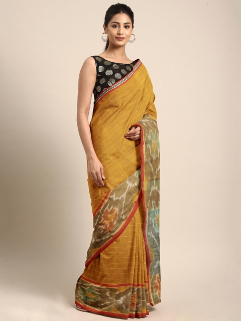 

Pavechas Mustard Yellow Pure Cotton Striped Pochampally Saree