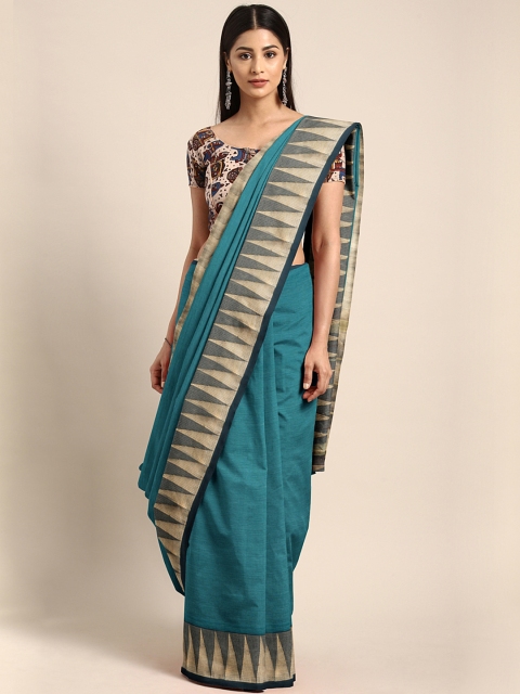 

Pavechas Teal & Beige Pure Cotton Solid Venkatgiri Saree