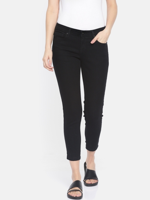 

People Women Black Slim Fit High-Rise Clean Look Stretchable Cropped Jeans