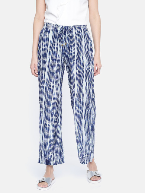 

People Women Blue Regular Fit Printed Regular Trousers