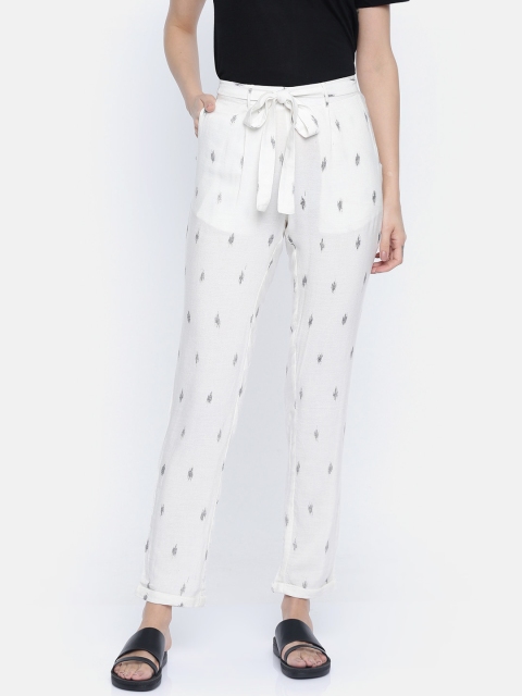 

People Women Off-White Regular Fit Printed Trousers