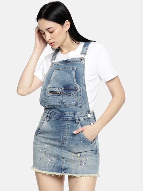 

Lee Cooper Women Blue Printed Denim Dungaree Dress