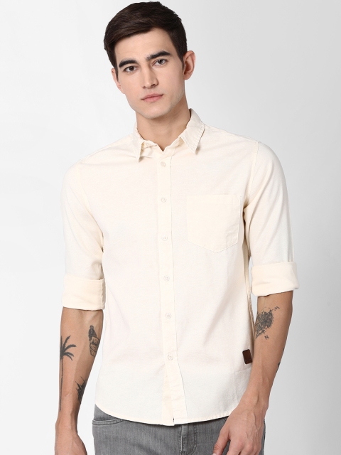 

Blue Saint Men Off-White Slim Fit Solid Casual Shirt