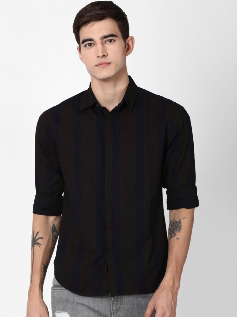 

Blue Saint Men Black & Navy Blue Slim Fit Striped Casual Shirt