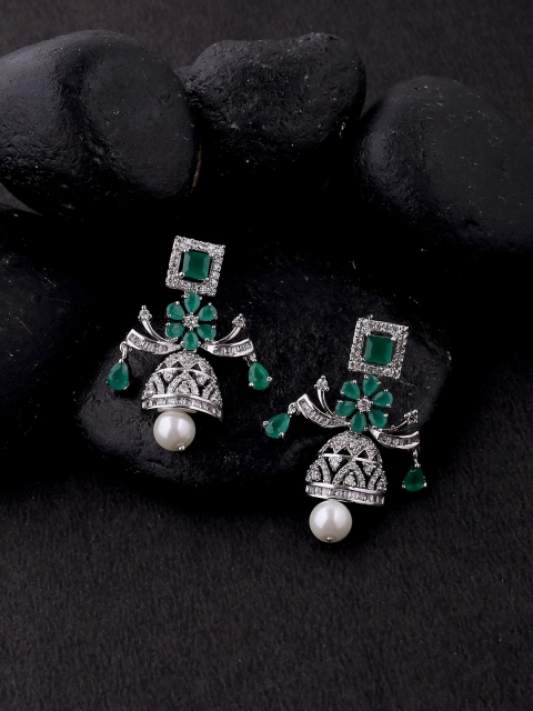 

Studio Voylla Silver-Plated & White Handcrafted Dome Shaped Drop Earrings