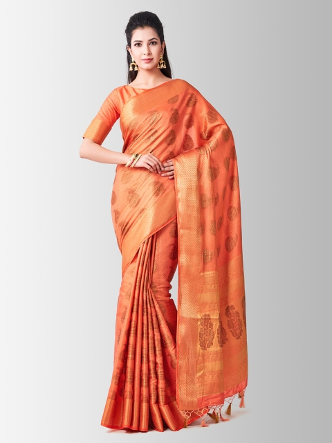 

MIMOSA Orange Art Silk Woven Design Kanjeevaram Saree