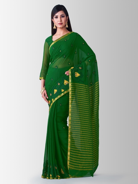 

MIMOSA Green Poly Chiffon Embroidered Banarasi Saree