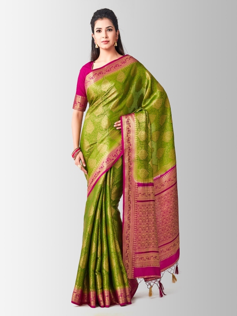

MIMOSA Green & Pink Art Silk Woven Design Kanjeevaram Saree