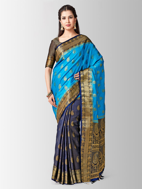 

MIMOSA Blue Art Silk Woven Design Kanjeevaram Saree