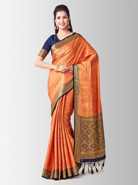 

MIMOSA Orange Art Silk Woven Design Kanjeevaram Saree