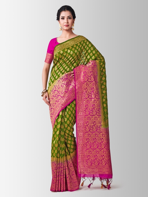 

MIMOSA Green & Pink Art Silk Woven Design Kanjeevaram Saree