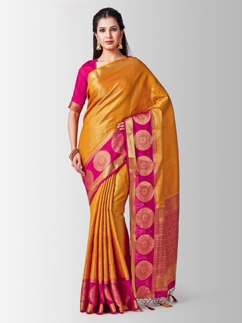 

MIMOSA Gold-Toned & Pink Art Silk Woven Design Kanjeevaram Saree