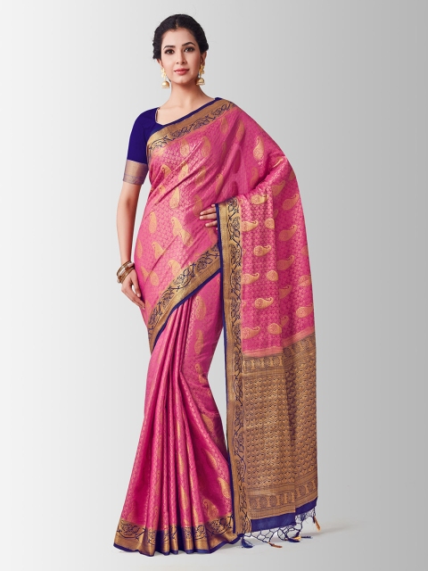 

MIMOSA Pink & Gold-Toned Art Silk Woven Design Kanjeevaram Saree