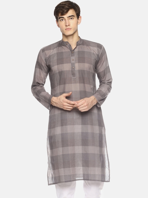

PAROKSH Men Grey Checked Straight Kurta