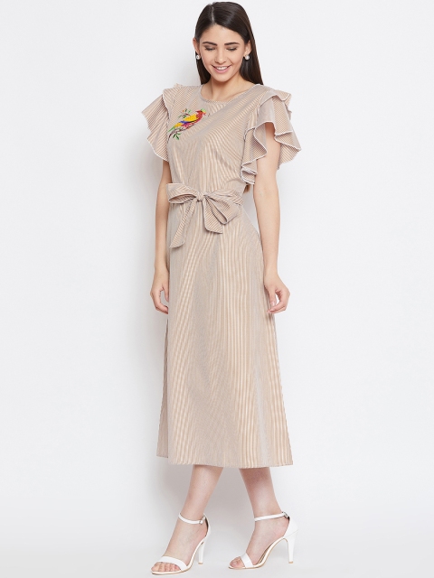 

Bitterlime Women Brown Striped Fit & Flare Dress