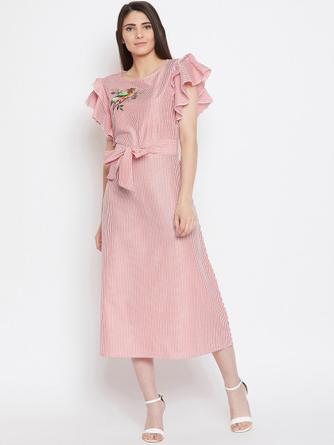 

Bitterlime Women Red Striped Fit & Flare Dress