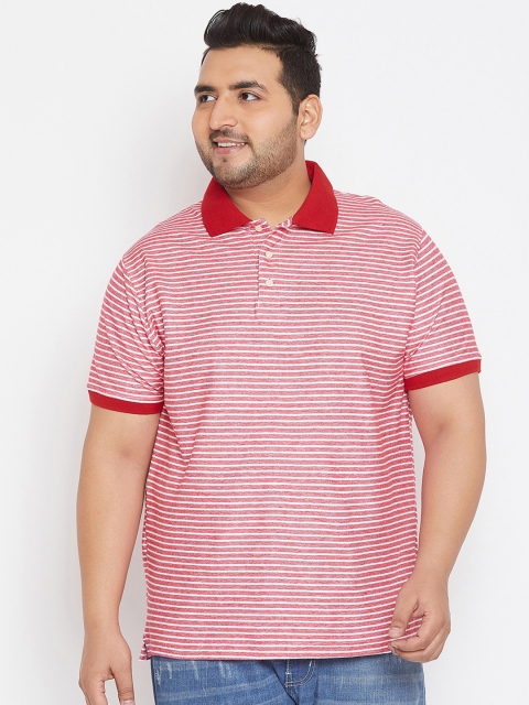 

bigbanana Plus Size Men Red Off-White Striped Polo Collar T-shirt