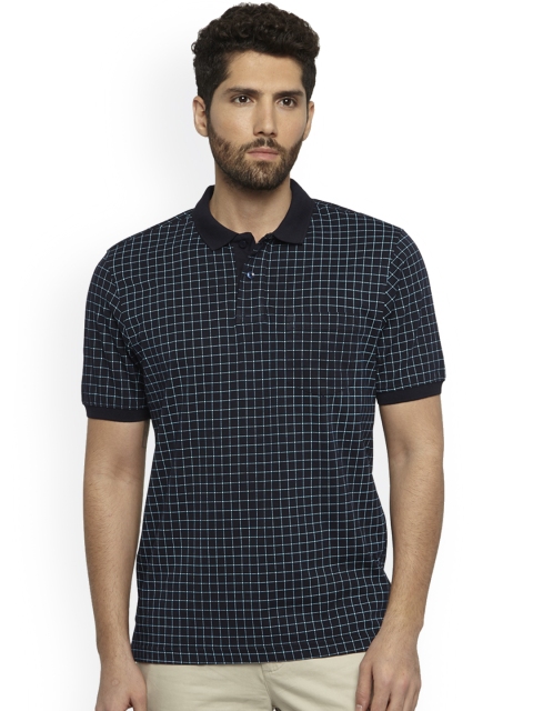 

Next Look Men Navy Blue & Sea Green Checked Polo Collar T-shirt