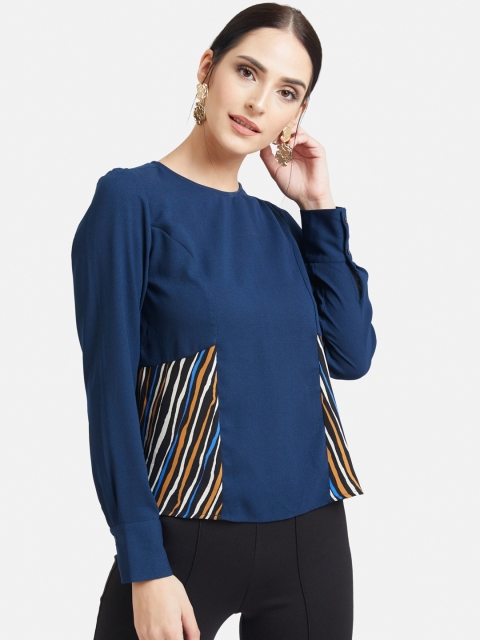 

Kazo Women Blue Striped A-Line Top