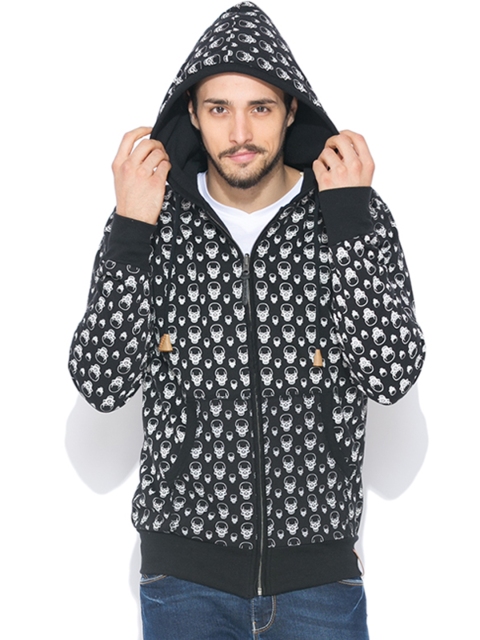 

Status Quo Black Skull Print Hooded Sweatshirt