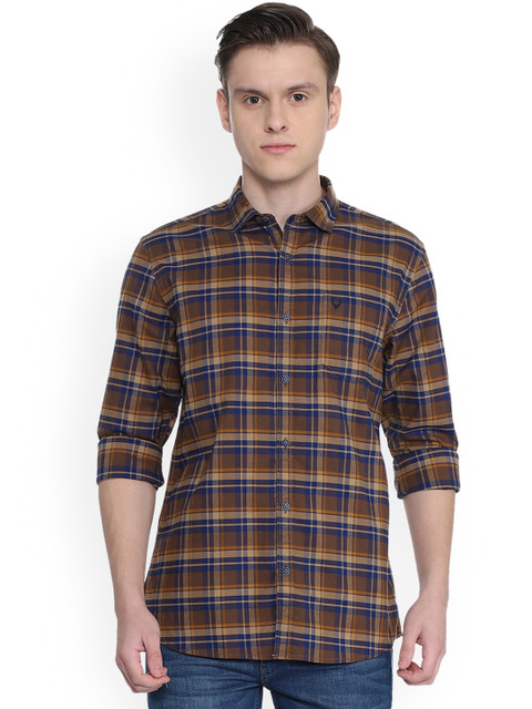 

Solly Jeans Co. Men Brown & Navy Blue Slim Fit Checked Casual Shirt
