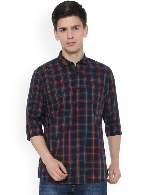 

Solly Jeans Co. Men Navy Blue & Maroon Regular Fit Checked Casual Shirt