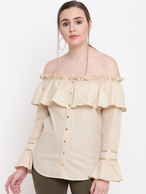 

Texco Women Beige Self Design Bardot Top