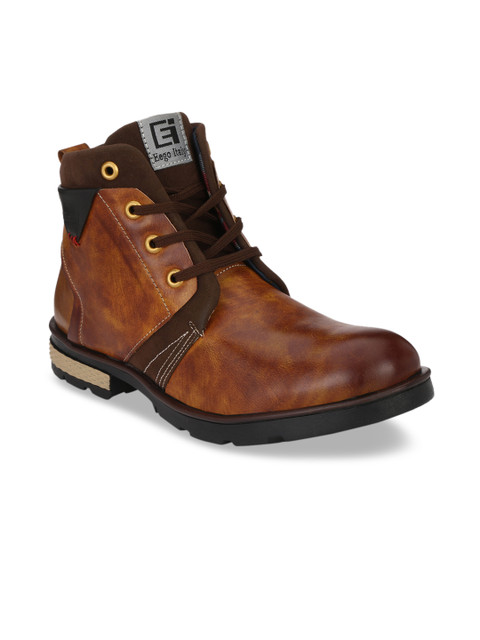 

Eego Italy Men Tan Brown Solid Synthetic High-Top Flat Boots