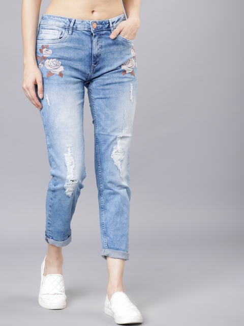 

Tokyo Talkies Women Blue Boyfriend Fit Mid-Rise Highly Distressed Jeans
