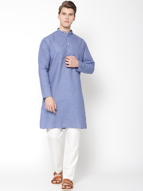 

Shaftesbury London Men Blue & White Checked Kurta with Pyjamas