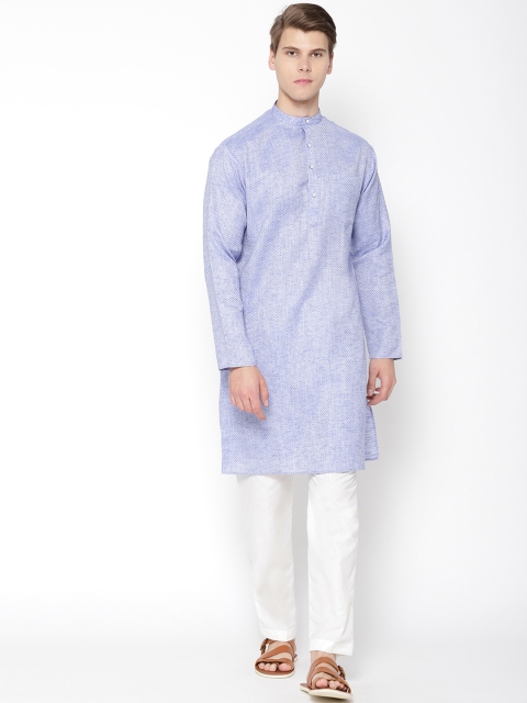 

Shaftesbury London Men Blue & White Self Design Kurta with Pyjamas