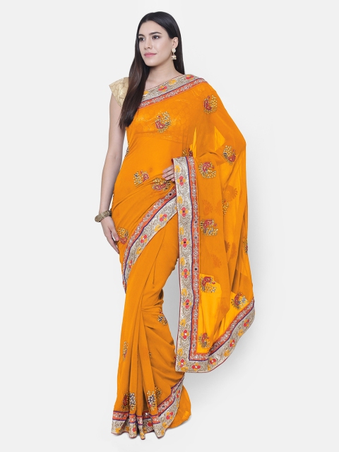 

Chhabra 555 Mustard & Yellow Poly Georgette Embellished Saree