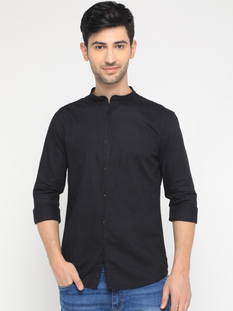 

WITH Men Black Slim Fit Self Design Casual Shirt