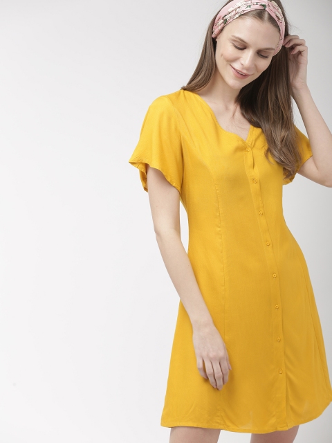 

Mast & Harbour Women Mustard Yellow Solid A-Line Dress