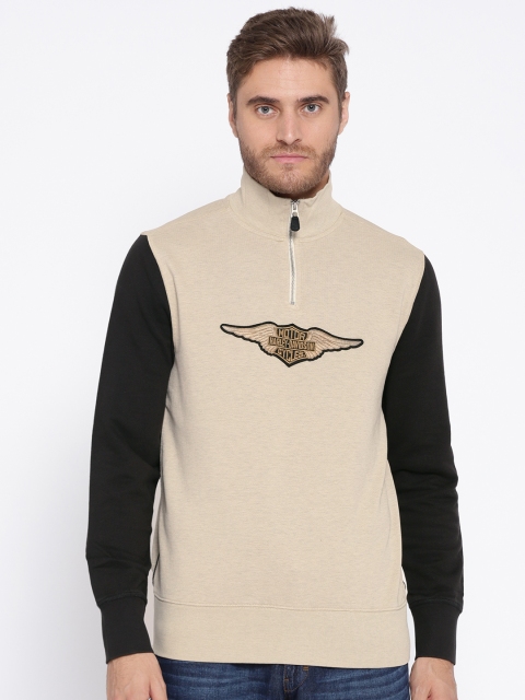 

Harley-Davidson Men Beige Applique Detail Slim Fit Sweatshirt