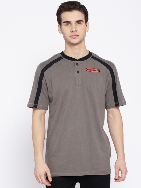 

Harley-Davidson Men Grey Solid Henley Neck T-shirt