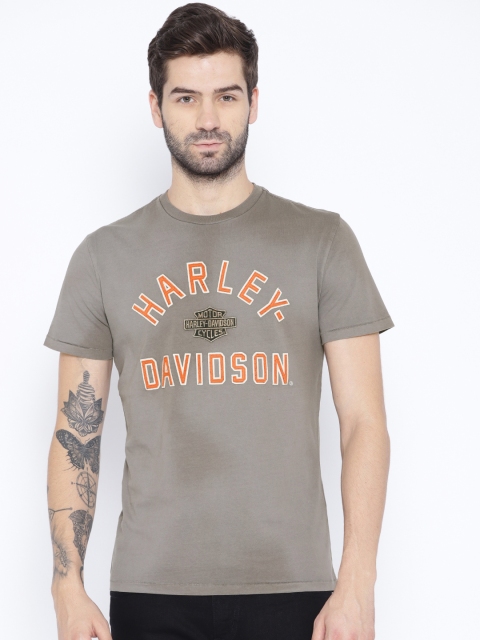 

Harley-Davidson Men Grey Applique Detail Round Neck T-shirt