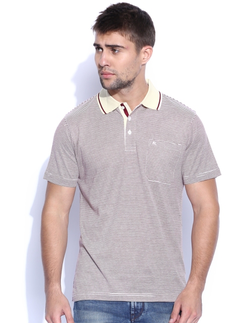 

Raymond Off-White Maroon Striped Polo Pure Cotton T-shirt