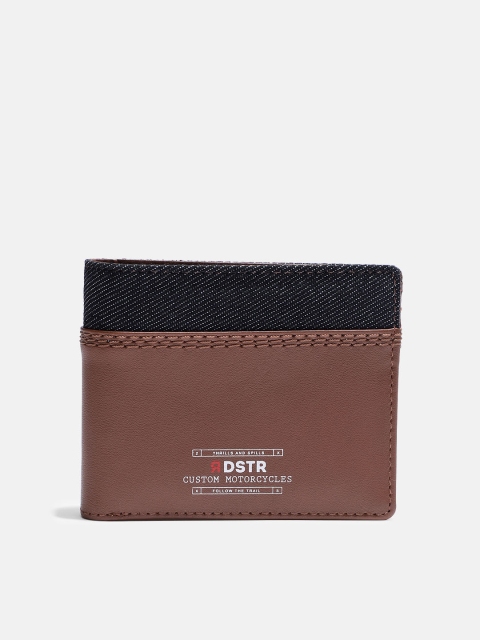 

Roadster Men Brown & Charcoal Grey Colourblocked Leather Two Fold Wallet