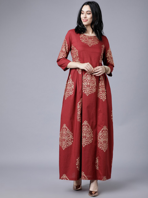 

Vishudh Women Maroon Printed Maxi Dress