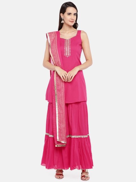

Globus Women Pink Solid Kurti with Sharara & Dupatta